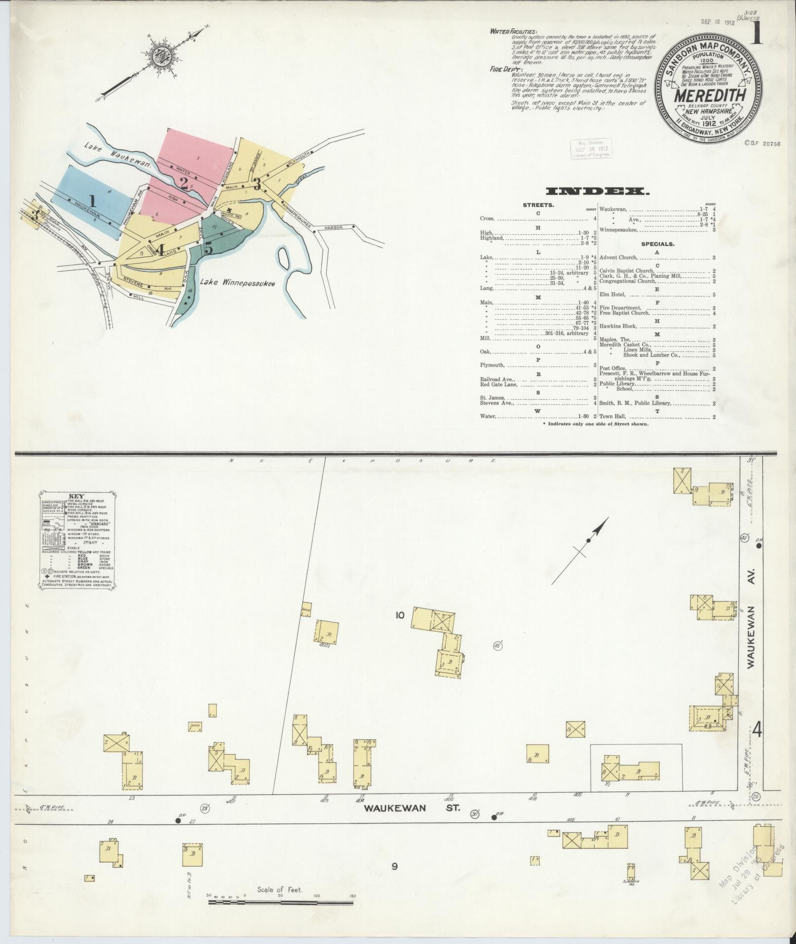Sanborn Fire Insurance Map from Meredith, Belknap County, New Hampshire. (1912) – Historic Sanborn Fire Insurance Map Print