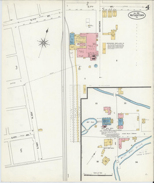 Sanborn Fire Insurance Map from Watsontown, Northumberland County, Pennsylvania (1906), Sheet #0004 - Historic Sanborn Fire Insurance Map Print, vintage old map wall art, antique decor, genealogy gift, Pennsylvania Pennsylvania map