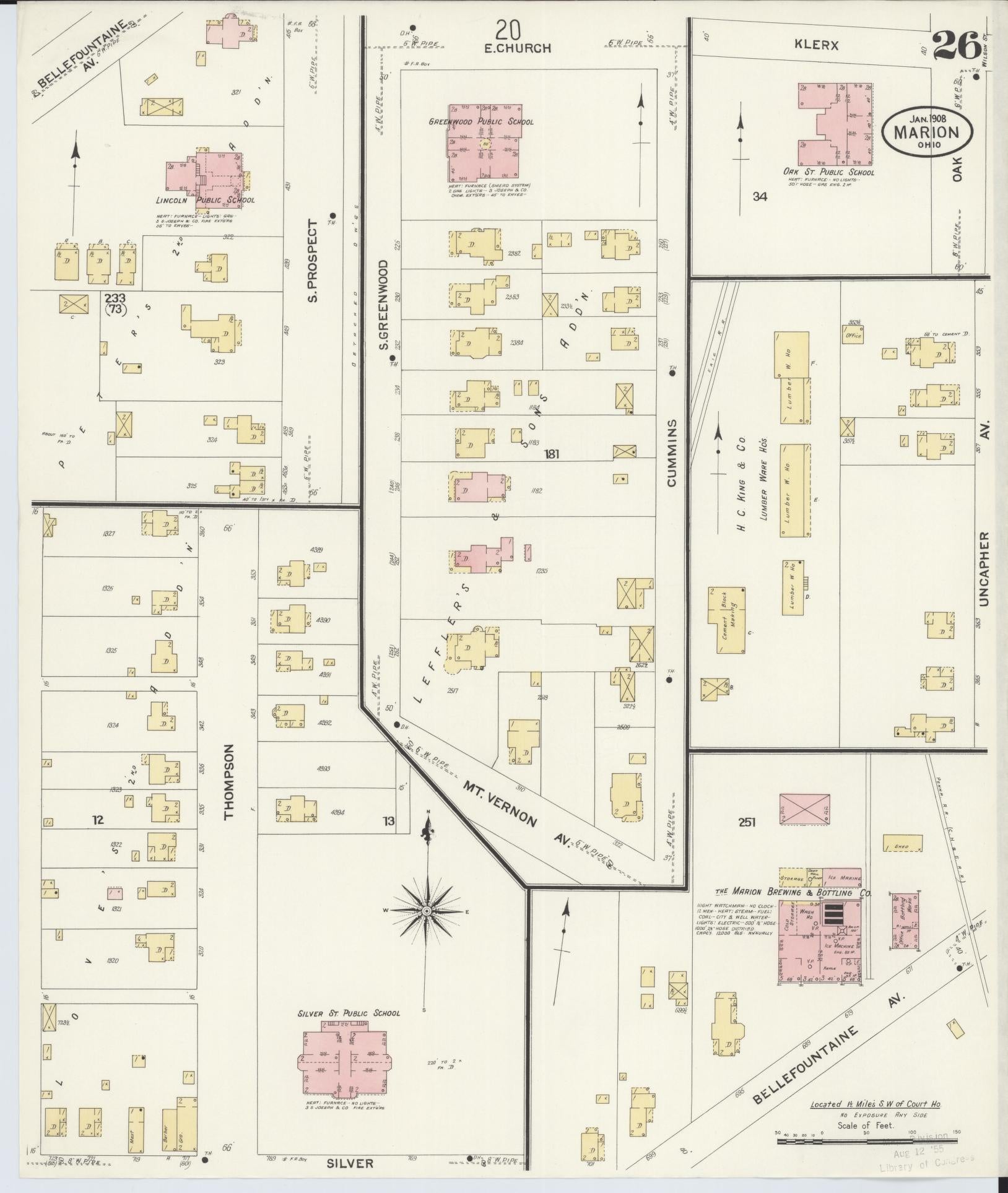 Sanborn Fire Insurance Map from Marion, Marion County, Ohio (1908), Sheet #0026 - Historic Sanborn Fire Insurance Map Print, vintage old map wall art, antique decor, genealogy gift, Ohio Ohio map
