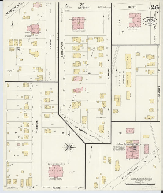 Sanborn Fire Insurance Map from Marion, Marion County, Ohio (1908), Sheet #0026 - Historic Sanborn Fire Insurance Map Print, vintage old map wall art, antique decor, genealogy gift, Ohio Ohio map