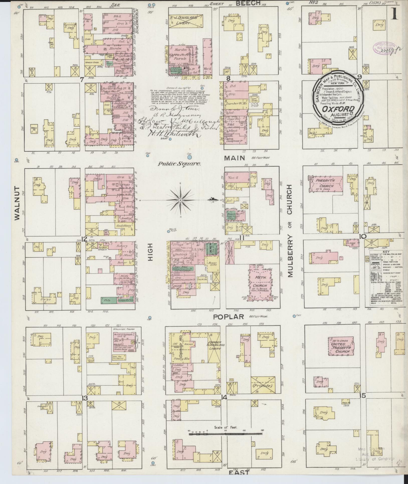 Sanborn Fire Insurance Map from Oxford, Butler County, Ohio (1887), Sheet #0001 - Complete Map Set gallery image, historic Sanborn map, vintage wall art, Ohio Ohio