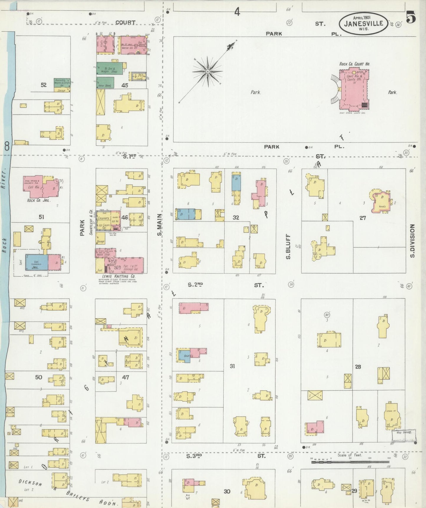 Sanborn Fire Insurance Map from Janesville, Rock County, Wisconsin (1901), Sheet #0005 - Historic Sanborn Fire Insurance Map Print, vintage old map wall art, antique decor, genealogy gift, Wisconsin Wisconsin map