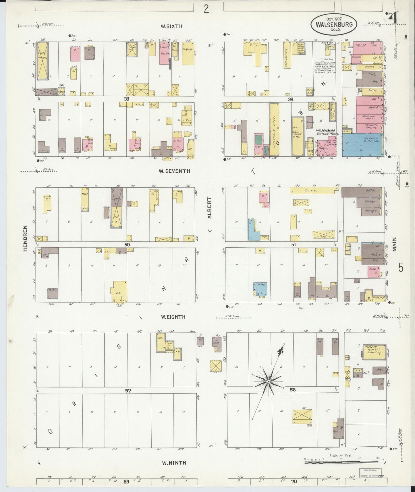 Sanborn Fire Insurance Map from Walsenburg, Huerfano County, Colorado (1907), Sheet #0004 - Historic Sanborn Fire Insurance Map Print, vintage old map wall art, antique decor, genealogy gift, Colorado Colorado map