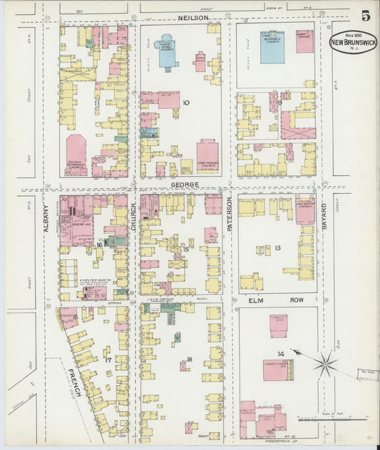 Sanborn Fire Insurance Map from New Brunswick, Middlesex County, New Jersey (1892), Sheet #0005 - Historic Sanborn Fire Insurance Map Print, vintage old map wall art, antique decor, genealogy gift, New Jersey New Jersey map