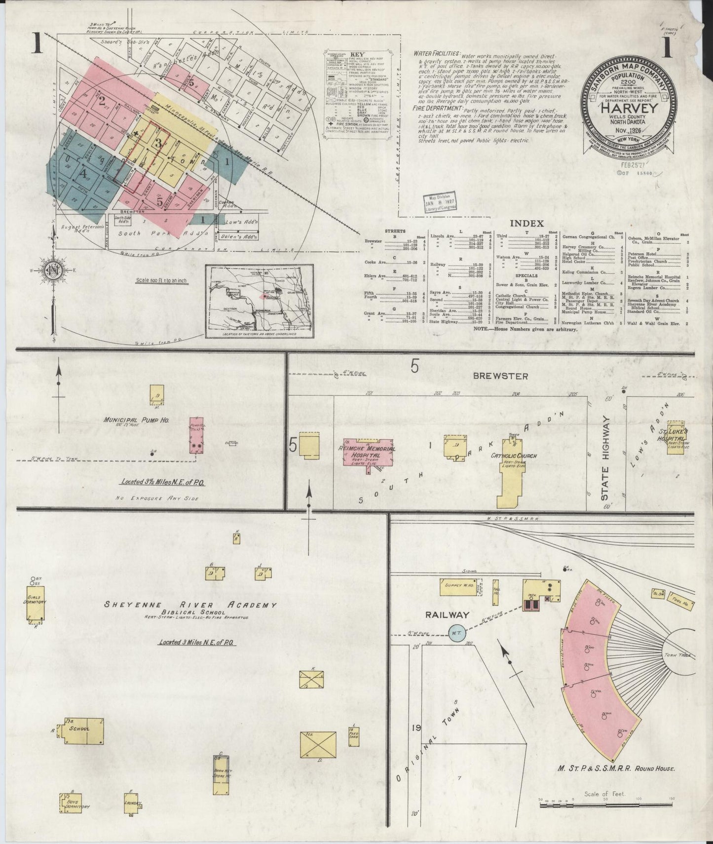 Sanborn Fire Insurance Map from Harvey, Wells County, North Dakota (1926), Sheet #0001 - Historic Sanborn Fire Insurance Map Print, vintage old map wall art, antique decor, genealogy gift, North Dakota North Dakota map