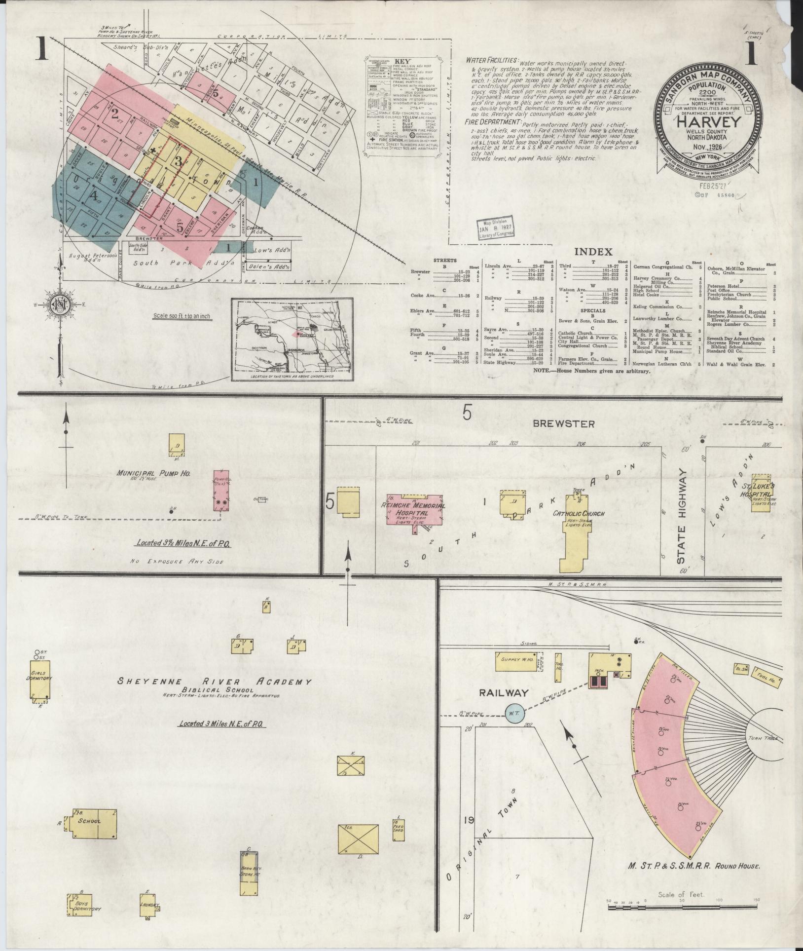 Sanborn Fire Insurance Map from Harvey, Wells County, North Dakota (1926), Sheet #0001 - Historic Sanborn Fire Insurance Map Print, vintage old map wall art, antique decor, genealogy gift, North Dakota North Dakota map