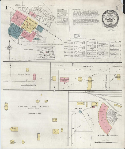 Sanborn Fire Insurance Map from Harvey, Wells County, North Dakota (1926), Sheet #0001 - Historic Sanborn Fire Insurance Map Print, vintage old map wall art, antique decor, genealogy gift, North Dakota North Dakota map