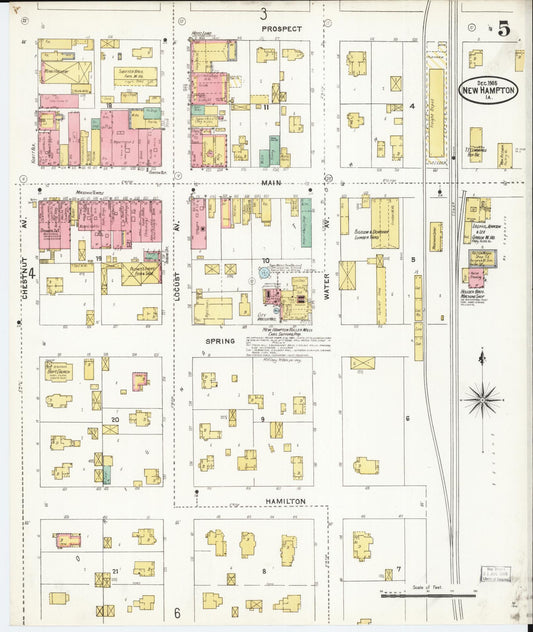 Sanborn Fire Insurance Map from New Hampton, Chickasaw County, Iowa (1905), Sheet #0005 - Historic Sanborn Fire Insurance Map Print, vintage old map wall art