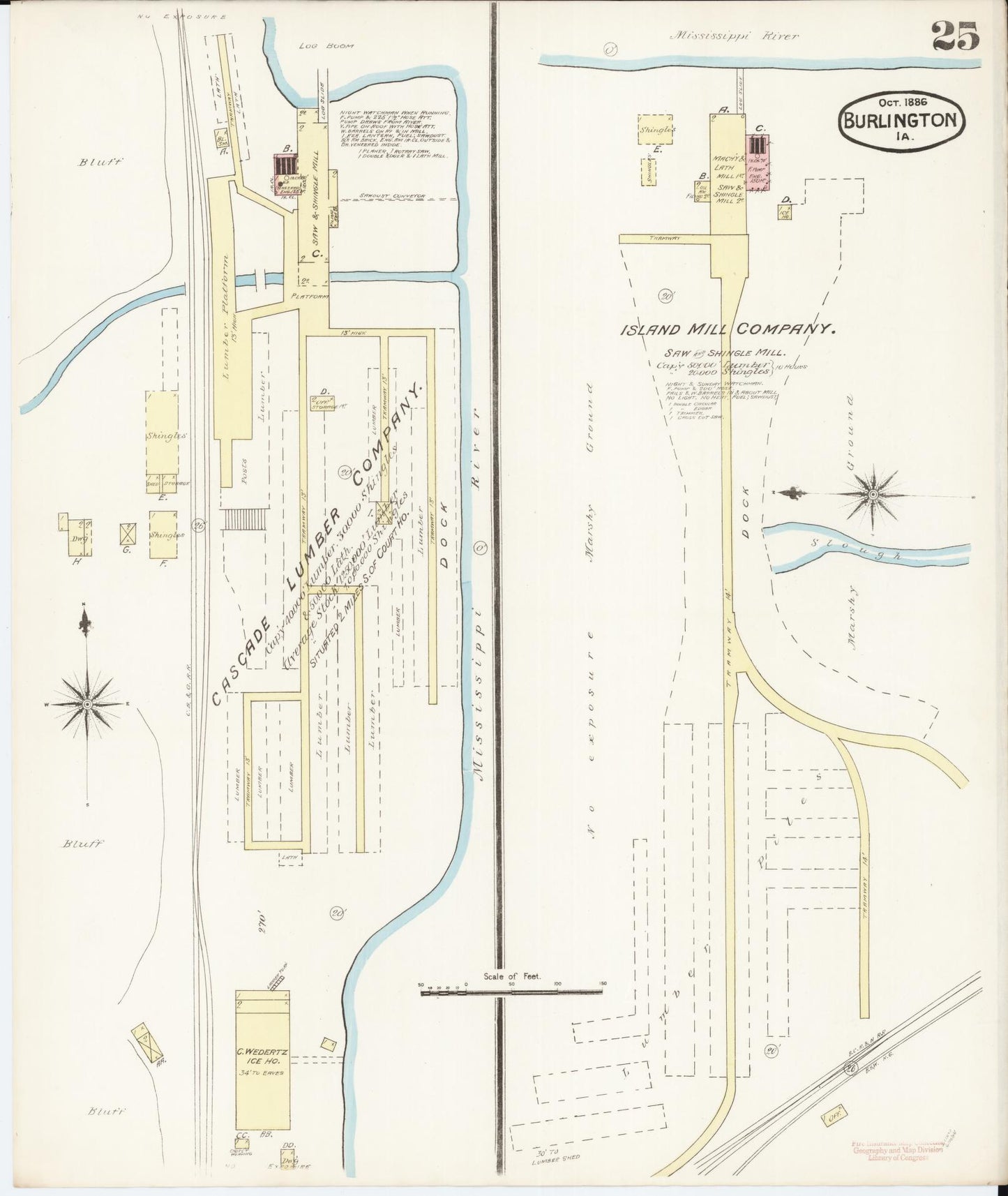 Sanborn Fire Insurance Map from Burlington, Des Moines County, Iowa (1888), Sheet #0025 - Historic Sanborn Fire Insurance Map Print, vintage old map wall art