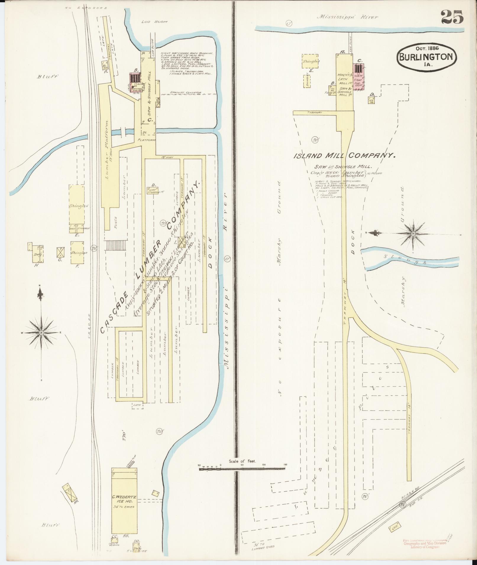 Sanborn Fire Insurance Map from Burlington, Des Moines County, Iowa (1888), Sheet #0025 - Historic Sanborn Fire Insurance Map Print, vintage old map wall art