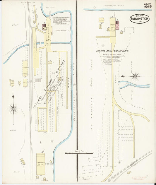 Sanborn Fire Insurance Map from Burlington, Des Moines County, Iowa (1888), Sheet #0025 - Historic Sanborn Fire Insurance Map Print, vintage old map wall art