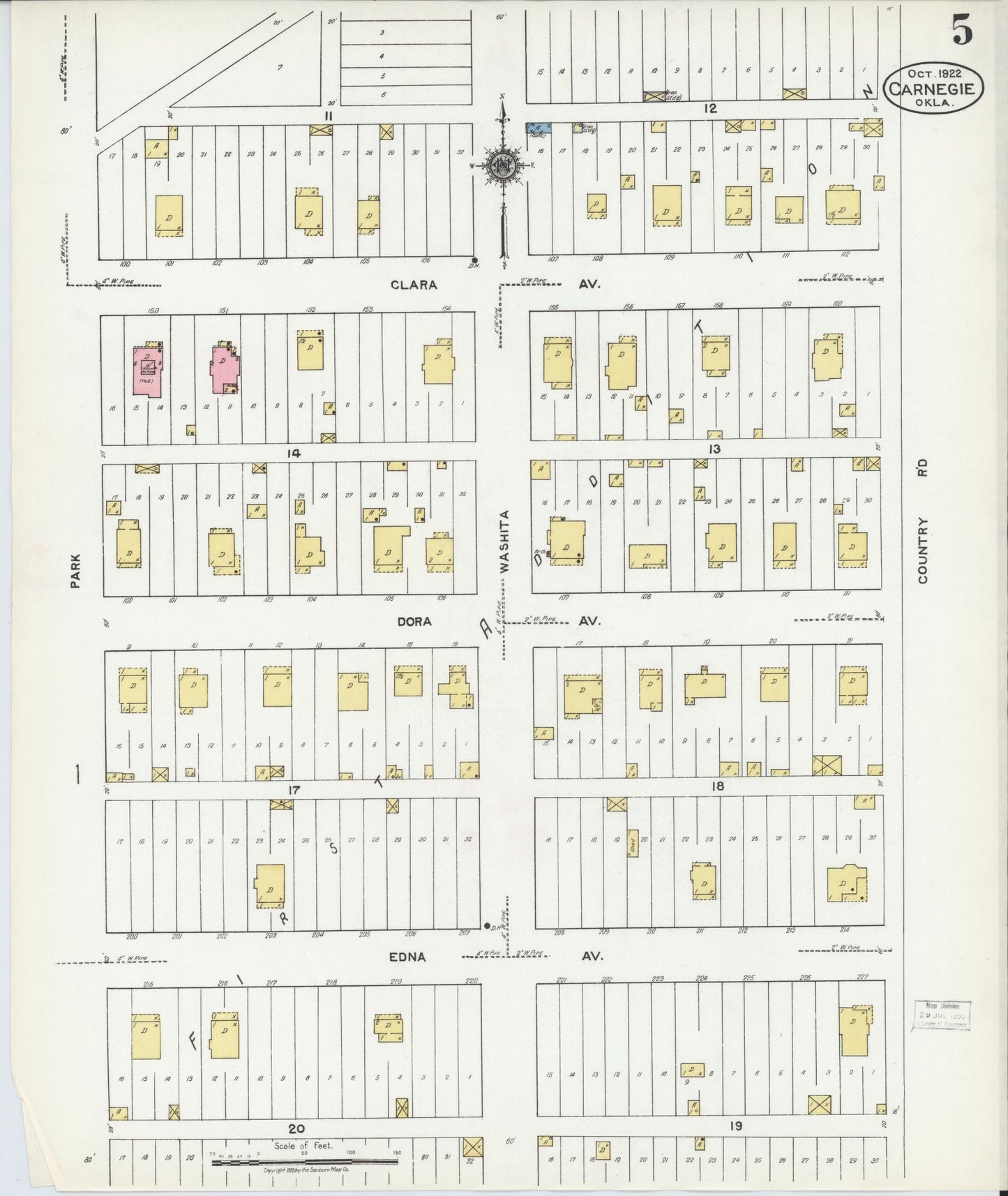 Sanborn Fire Insurance Map from Carnegie, Caddo County, Oklahoma (1922), Sheet #0005 - Complete Map Set gallery image, historic Sanborn map, vintage wall art, Oklahoma Oklahoma