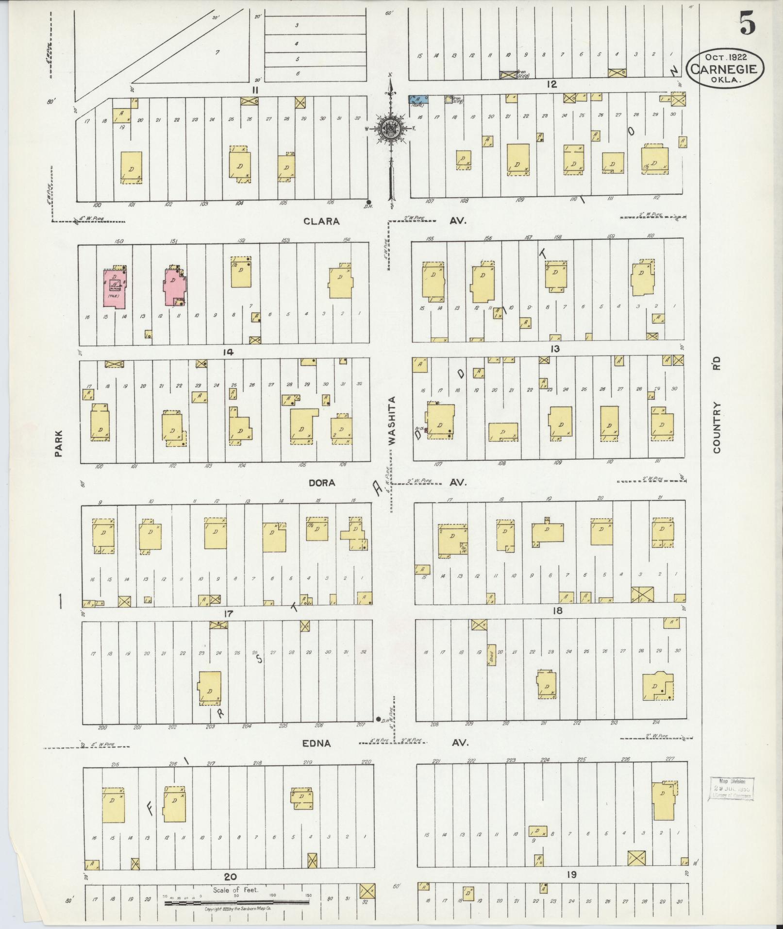 Sanborn Fire Insurance Map from Carnegie, Caddo County, Oklahoma (1922), Sheet #0005 - Complete Map Set gallery image, historic Sanborn map, vintage wall art, Oklahoma Oklahoma