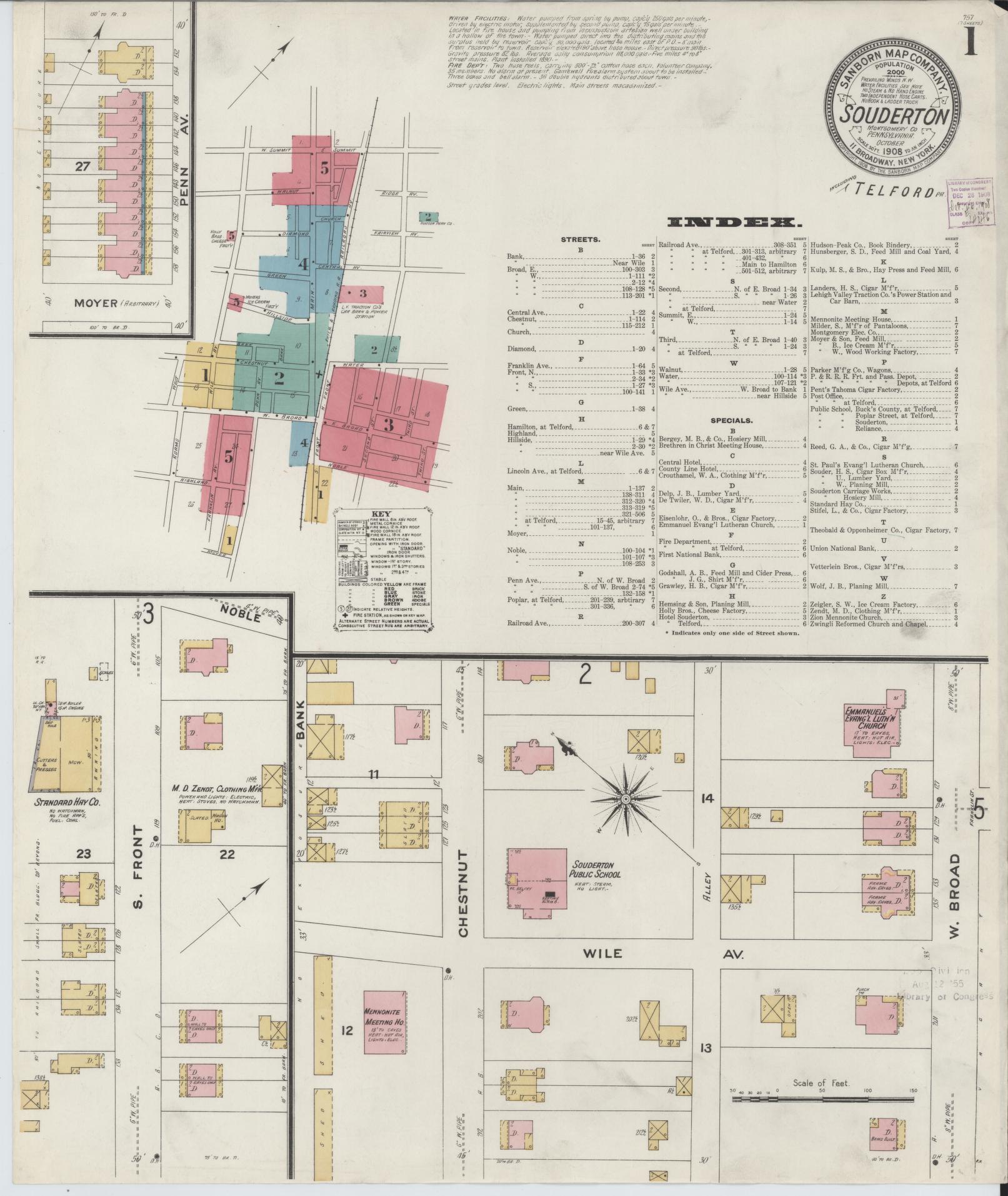 Sanborn Fire Insurance Map from Souderton, Montgomery County, Pennsylvania. (1908) – Historic Sanborn Fire Insurance Map Print