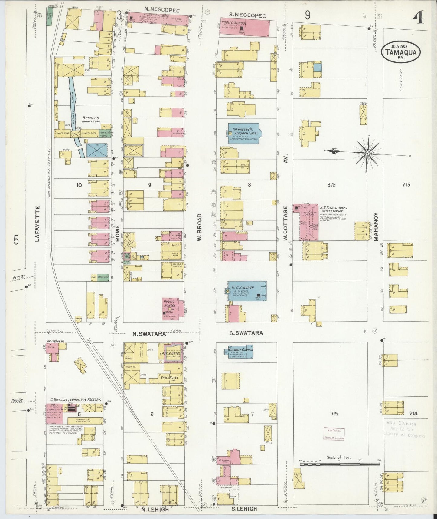 Sanborn Fire Insurance Map from Tamaqua, Schuylkill County, Pennsylvania (1908), Sheet #0004 - Historic Sanborn Fire Insurance Map Print, vintage old map wall art, antique decor, genealogy gift, Pennsylvania Pennsylvania map