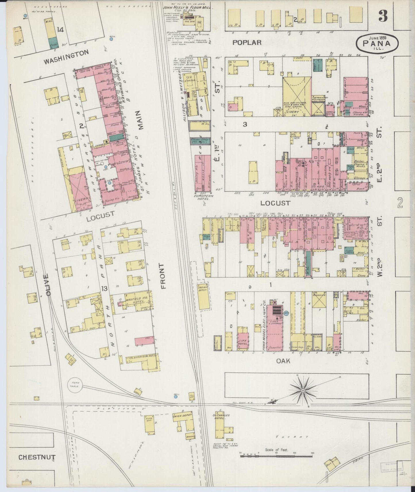 Sanborn Fire Insurance Map from Pana, Christian County, Illinois (1893), Sheet #0003 - Complete Map Set gallery image, historic Sanborn map, vintage wall art, Illinois Illinois