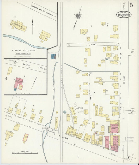 Sanborn Fire Insurance Map from Sherburne, Chenango County, New York (1911), Sheet #0005 - Historic Sanborn Fire Insurance Map Print, vintage old map wall art, antique decor, genealogy gift, New York New York map