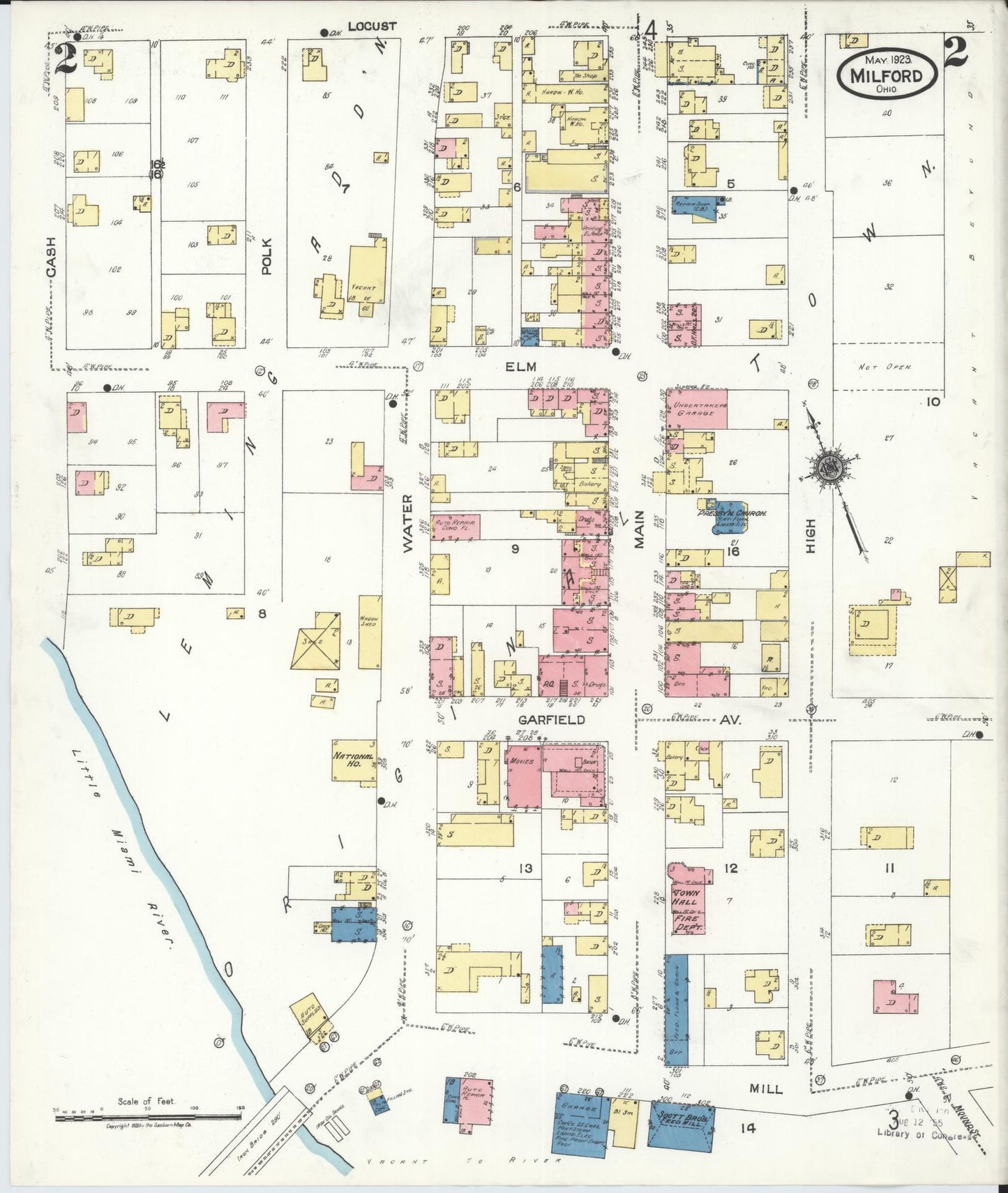 Sanborn Fire Insurance Map from Milford, Clermont And Hamilton County, Ohio (1925), Sheet #0002 - Complete Map Set gallery image, historic Sanborn map, vintage wall art, Ohio Ohio