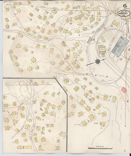 Sanborn Fire Insurance Map from Morenci, Greenlee County, Arizona (1931), Sheet #0006 - Historic Sanborn Fire Insurance Map Print, vintage old map wall art, antique decor, genealogy gift, Arizona Arizona map