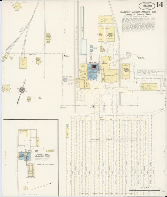 Sanborn Fire Insurance Map from Flagstaff, Coconino County, Arizona (1916), Sheet #0014 - Historic Sanborn Fire Insurance Map Print, vintage old map wall art, antique decor, genealogy gift, Arizona Arizona map
