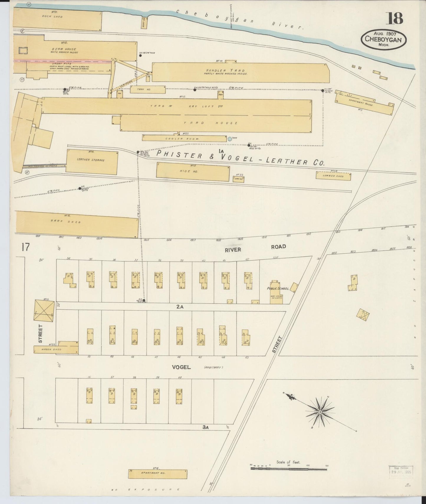 Sanborn Fire Insurance Map from Cheboygan, Cheboygan County, Michigan (1907), Sheet #0018 - Historic Sanborn Fire Insurance Map Print, vintage old map wall art, antique decor, genealogy gift, Michigan Michigan map