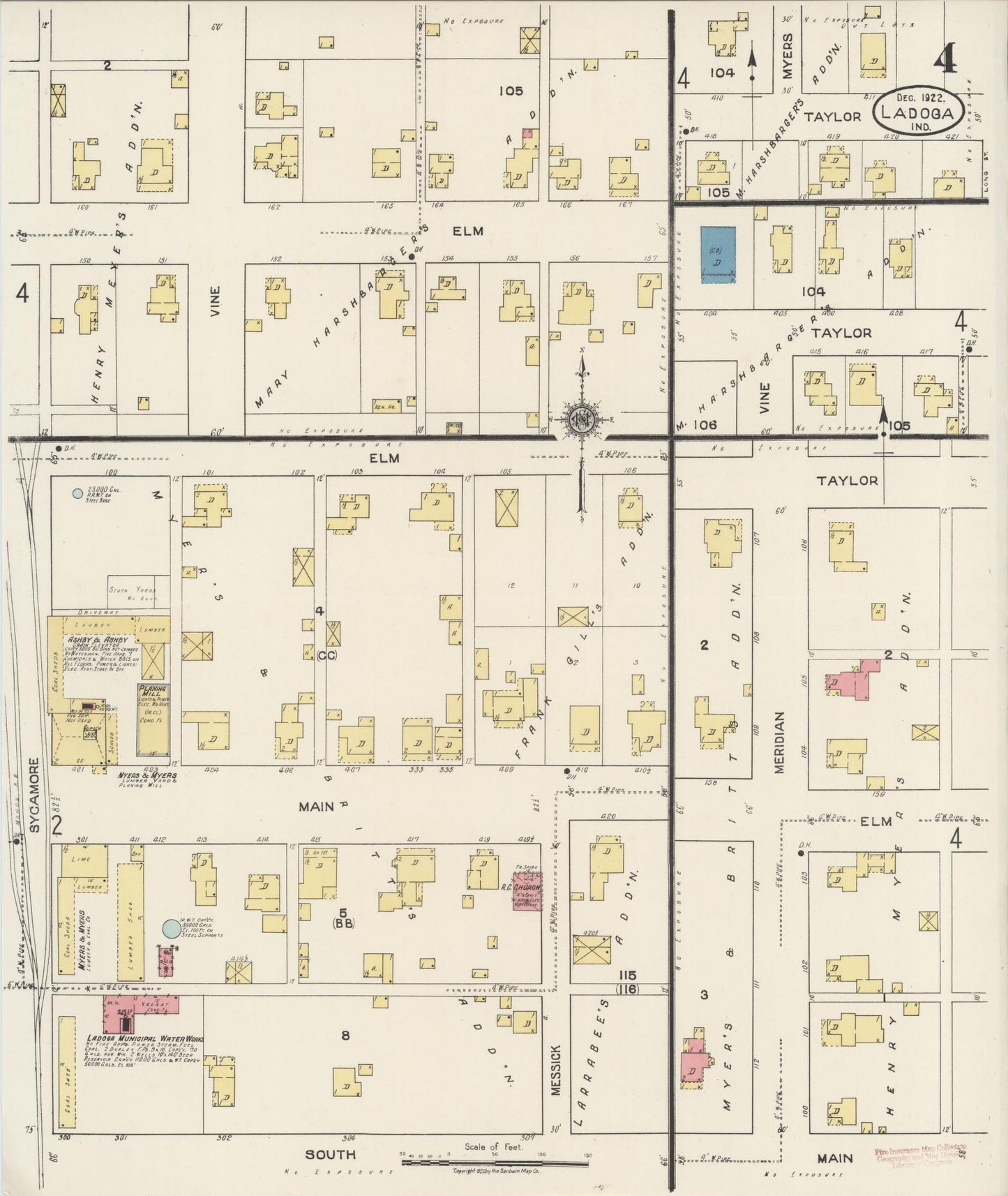 Sanborn Fire Insurance Map from Ladoga, Montgomery County, Indiana (1922), Sheet #0004 - Complete Map Set gallery image, historic Sanborn map, vintage wall art, Indiana Indiana