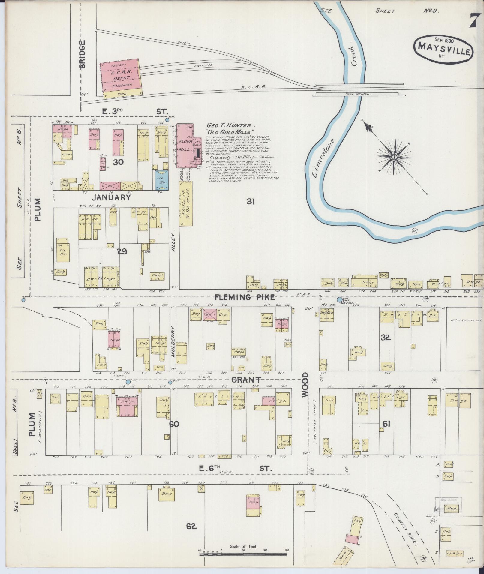 Sanborn Fire Insurance Map from Maysville, Mason County, Kentucky (1890), Sheet #0007 - Historic Sanborn Fire Insurance Map Print, vintage old map wall art, antique decor, genealogy gift, Kentucky Kentucky map