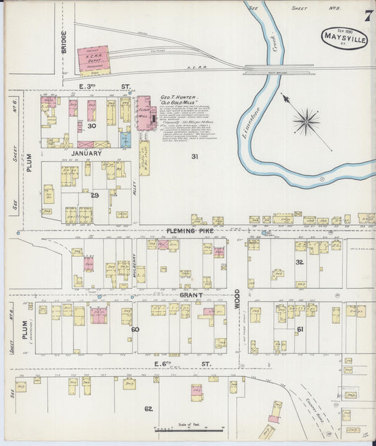 Sanborn Fire Insurance Map from Maysville, Mason County, Kentucky (1890), Sheet #0007 - Historic Sanborn Fire Insurance Map Print, vintage old map wall art, antique decor, genealogy gift, Kentucky Kentucky map