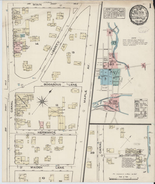 Sanborn Fire Insurance Map from Ellenville, Ulster County, New York (1884), Sheet #0001 - Complete Map Set gallery image, historic Sanborn map, vintage wall art, New York New York