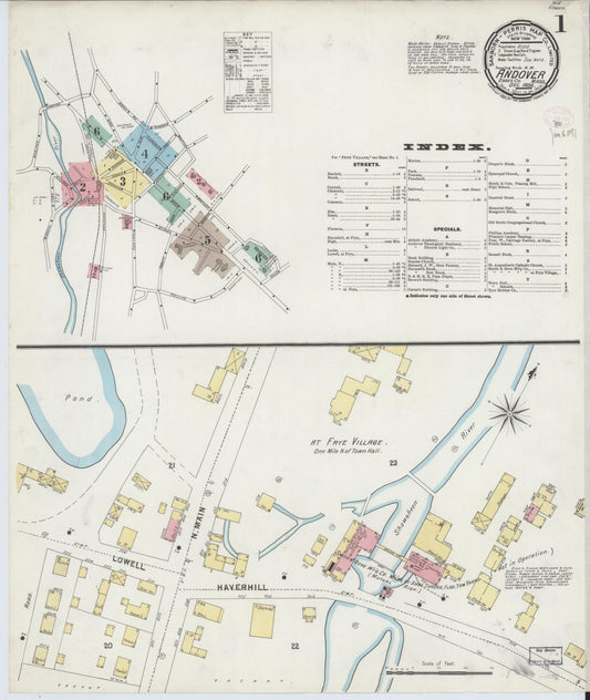 Sanborn Fire Insurance Map from Andover, Essex County, Massachusetts (1896), Sheet #0001 - Complete Map Set gallery image, historic Sanborn map, vintage wall art, Massachusetts Massachusetts