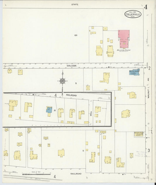 Sanborn Fire Insurance Map from Collierville, Shelby County, Tennessee (1913), Sheet #0004 - Historic Sanborn Fire Insurance Map Print, vintage old map wall art, antique decor, genealogy gift, Tennessee Tennessee map