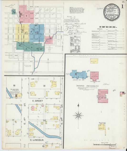 Sanborn Fire Insurance Map from Bloomington, Monroe County, Indiana (1892), Sheet #0001 - Historic Sanborn Fire Insurance Map Print, vintage old map wall art, antique decor, genealogy gift, Indiana Indiana map