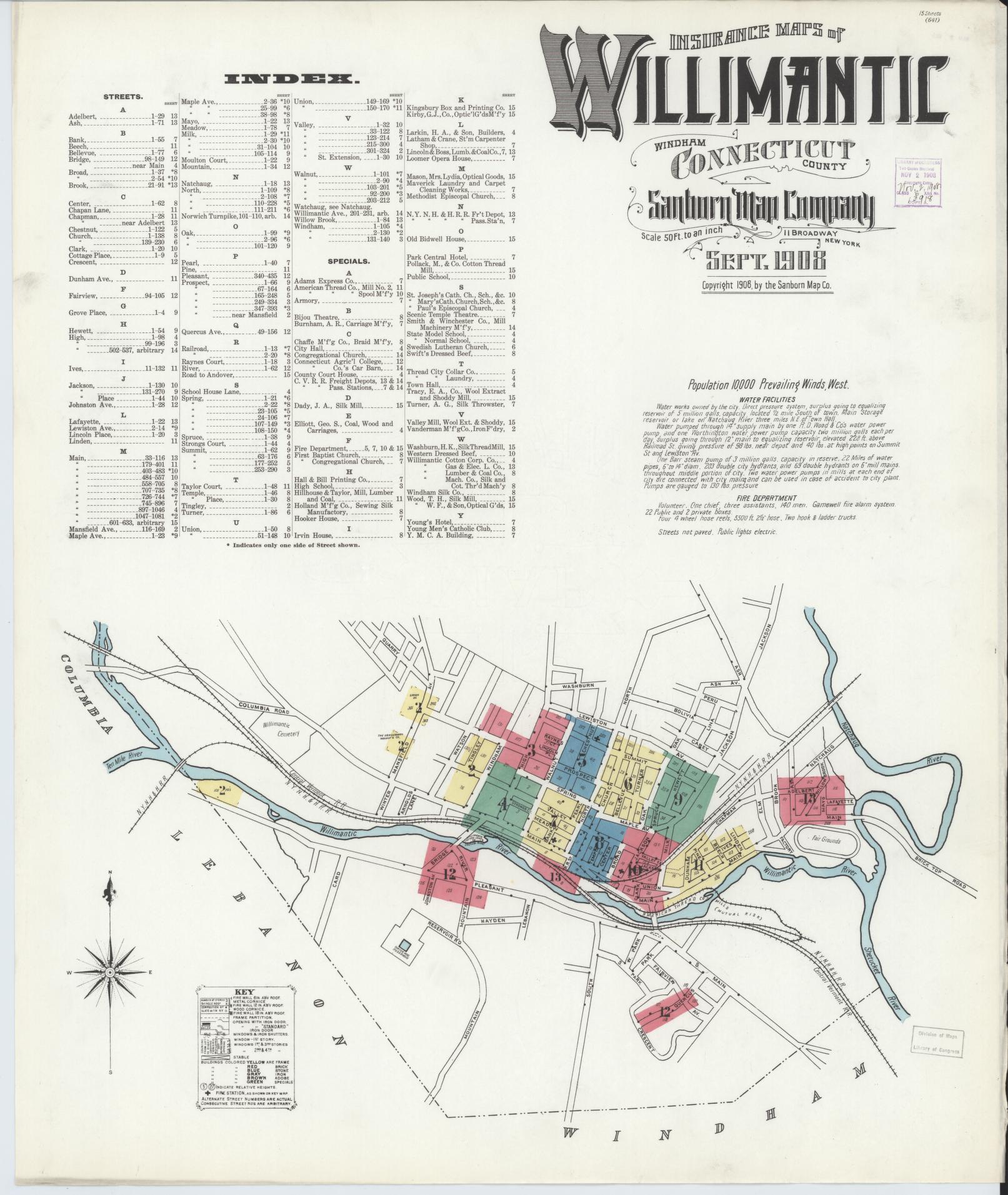 Sanborn Fire Insurance Map from Willimantic, Windham County, Connecticut. (1908) – Historic Sanborn Fire Insurance Map Print
