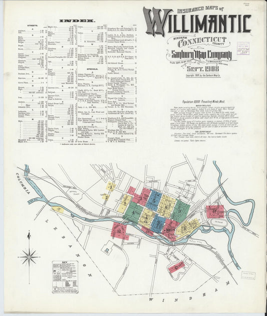 Sanborn Fire Insurance Map from Willimantic, Windham County, Connecticut. (1908) – Historic Sanborn Fire Insurance Map Print