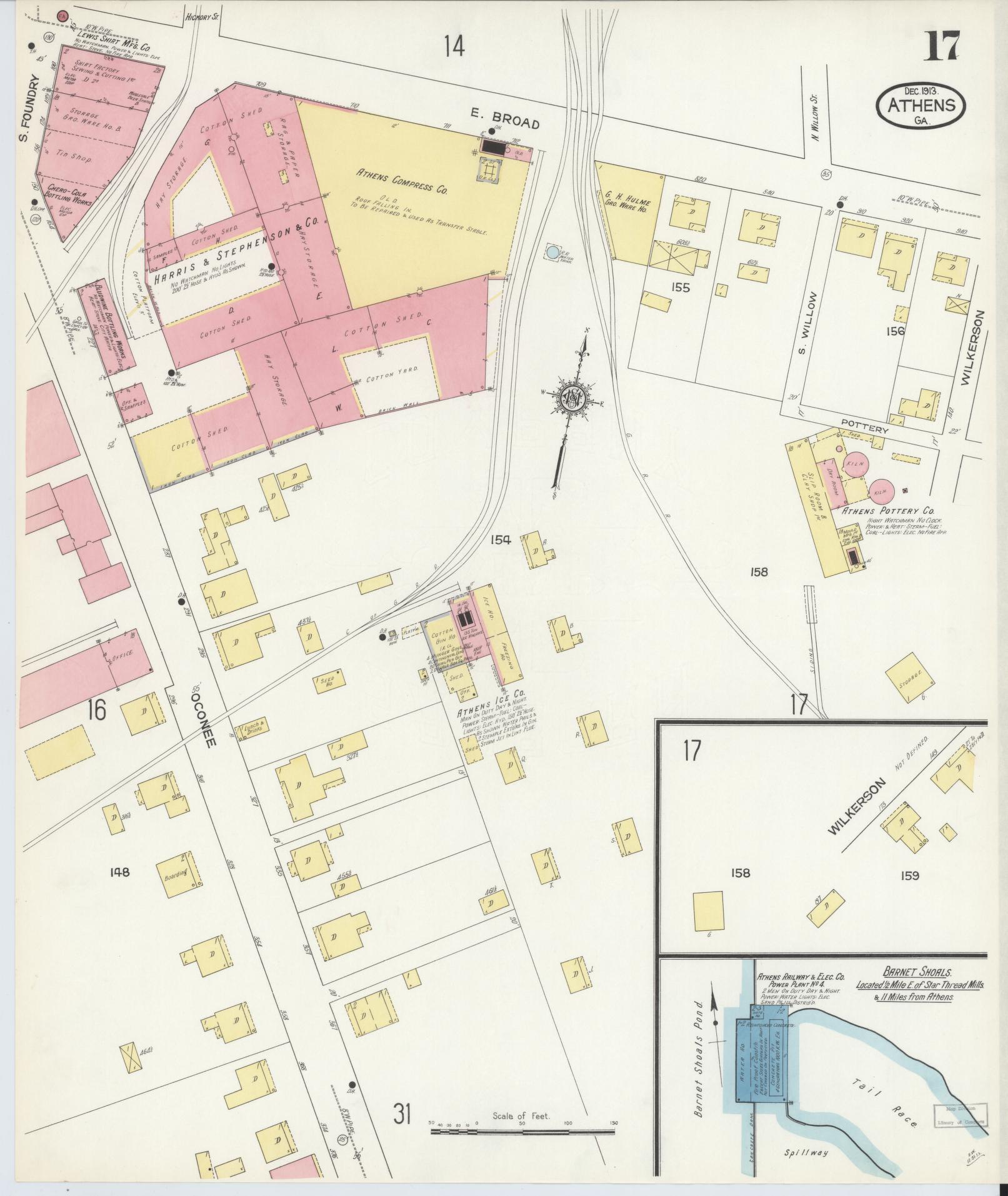 Sanborn Fire Insurance Map from Athens, Clarke County, Georgia (1913), Sheet #0017 - Complete Map Set gallery image, historic Sanborn map, vintage wall art, Georgia Georgia