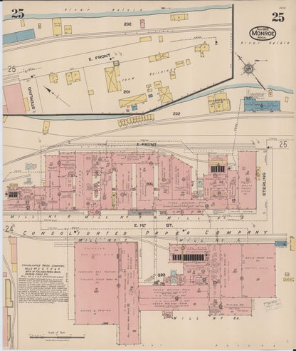 Sanborn Fire Insurance Map from Monroe, Monroe County, Michigan (1922), Sheet #0025 - Historic Sanborn Fire Insurance Map Print, vintage old map wall art, antique decor, genealogy gift, Michigan Michigan map