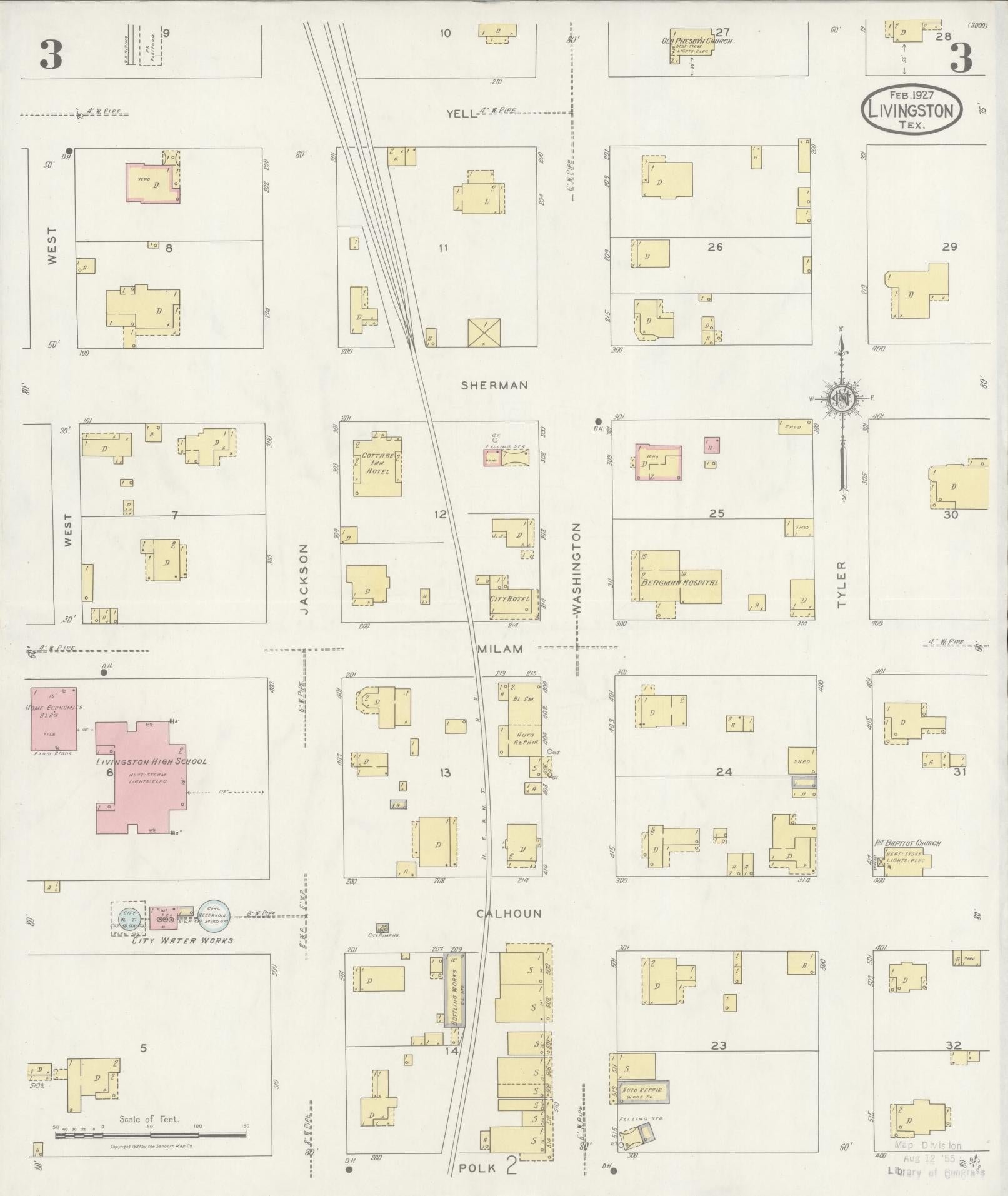 Sanborn Fire Insurance Map from Livingston, Polk County, Texas (1927), Sheet #0003 - Complete Map Set gallery image, historic Sanborn map, vintage wall art, Texas Texas
