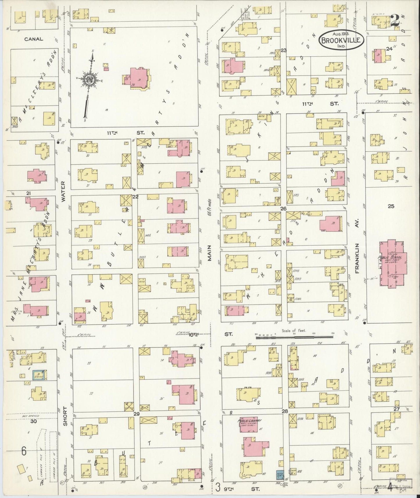 Sanborn Fire Insurance Map from Brookville, Franklin County, Indiana (1913), Sheet #0002 - Complete Map Set gallery image, historic Sanborn map, vintage wall art, Indiana Indiana