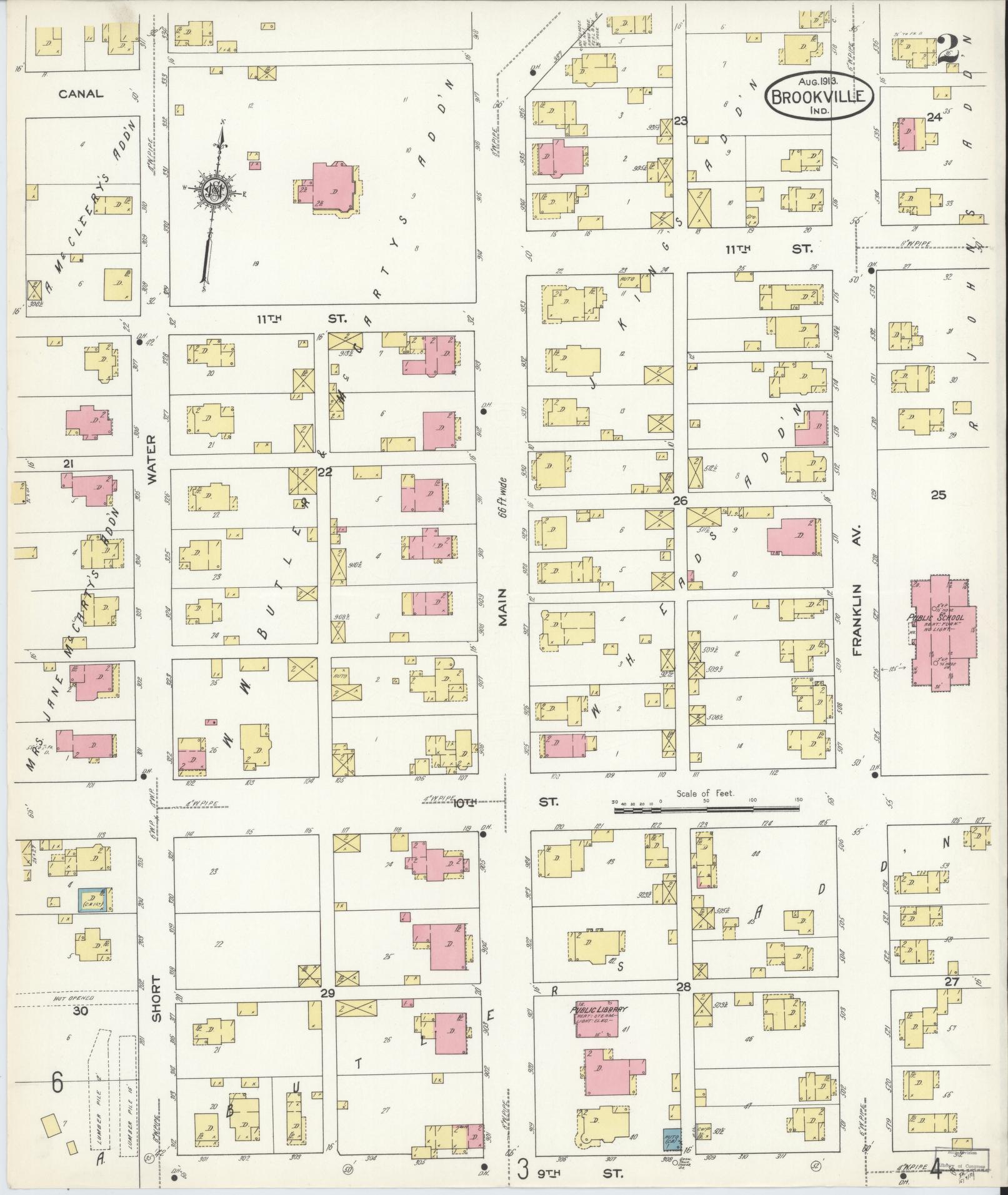 Sanborn Fire Insurance Map from Brookville, Franklin County, Indiana (1913), Sheet #0002 - Complete Map Set gallery image, historic Sanborn map, vintage wall art, Indiana Indiana