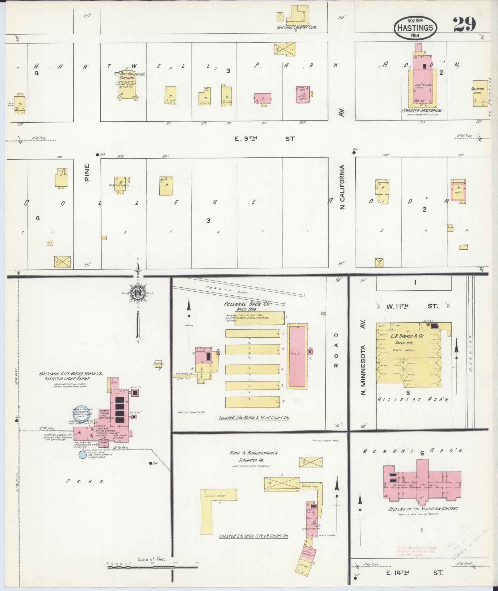 Sanborn Fire Insurance Map from Hastings, Adams County, Nebraska (1915), Sheet #0029 - Complete Map Set gallery image, historic Sanborn map, vintage wall art, Nebraska Nebraska
