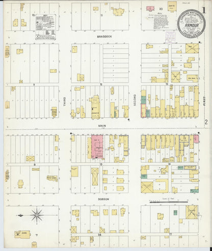 Sanborn Fire Insurance Map from Armour, Douglas County, South Dakota (1903), Sheet #0001 - Complete Map Set gallery image, historic Sanborn map, vintage wall art, South Dakota South Dakota