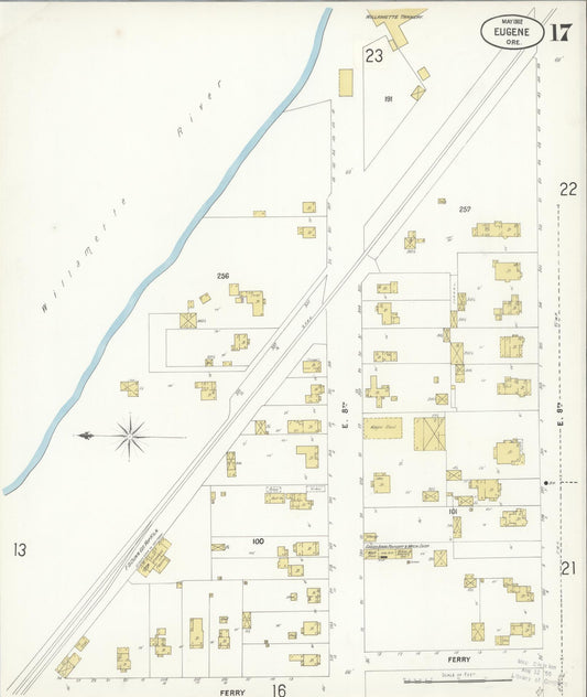 Sanborn Fire Insurance Map from Eugene, Lane County, Oregon (1902), Sheet #0017 - Historic Sanborn Fire Insurance Map Print, vintage old map wall art, antique decor, genealogy gift, Oregon Oregon map