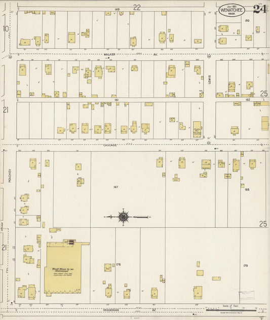 Sanborn Fire Insurance Map from Wenatchee, Chelan County, Washington (1921), Sheet #0024 - Historic Sanborn Fire Insurance Map Print, vintage old map wall art, antique decor, genealogy gift, Washington Washington map