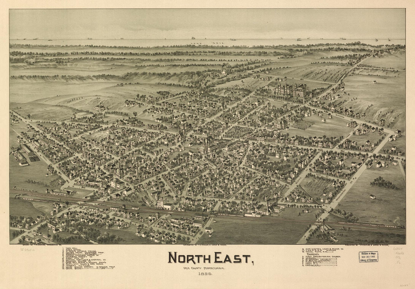 North East, Erie County, Pennsylvania, 1896. (1896) – Historic Bird’s-Eye View Panorama Print