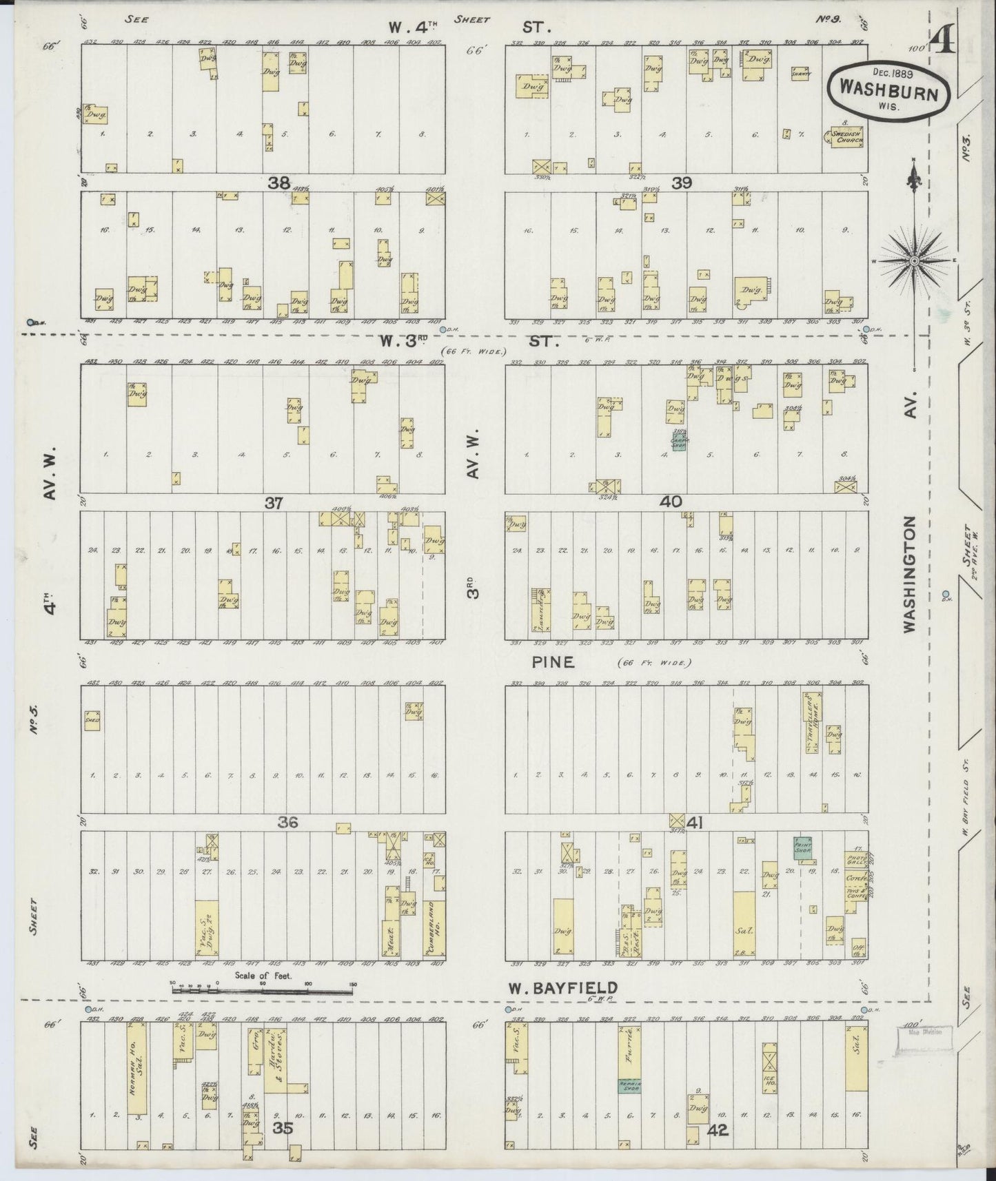 Sanborn Fire Insurance Map from Washburn, Bayfield County, Wisconsin (1889), Sheet #0004 - Complete Map Set gallery image, historic Sanborn map, vintage wall art, Wisconsin Wisconsin