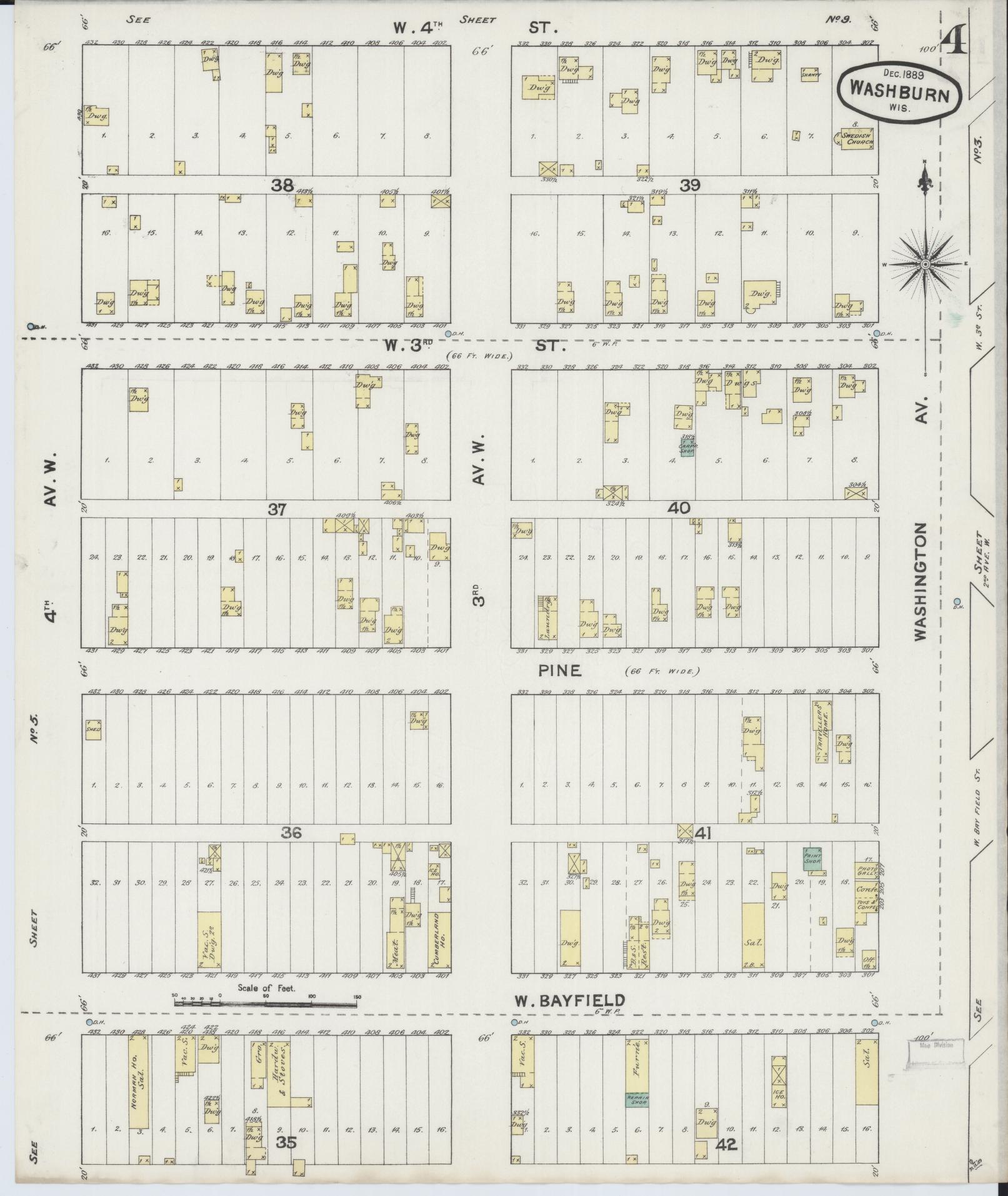Sanborn Fire Insurance Map from Washburn, Bayfield County, Wisconsin (1889), Sheet #0004 - Complete Map Set gallery image, historic Sanborn map, vintage wall art, Wisconsin Wisconsin