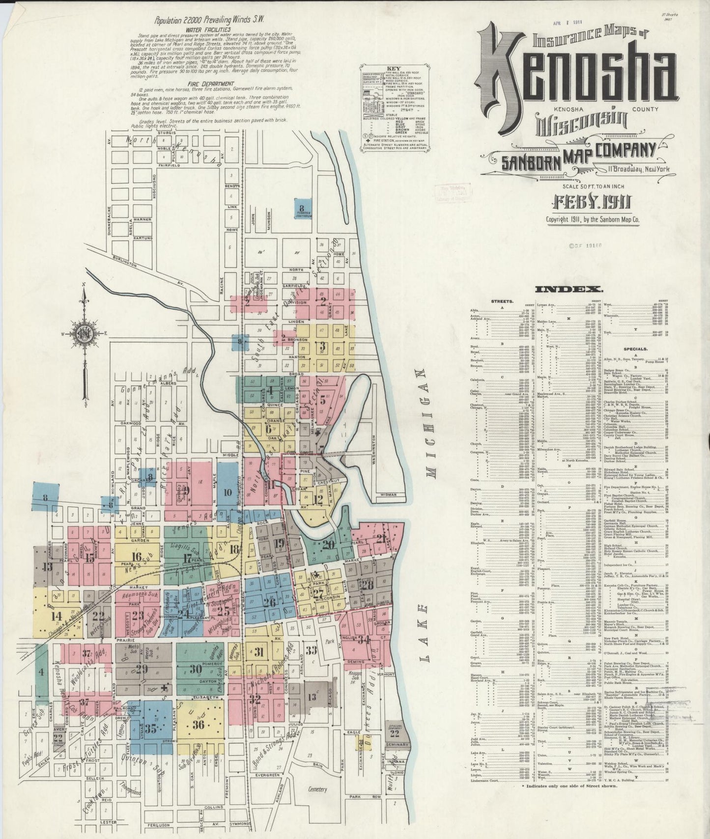 Sanborn Fire Insurance Map from Kenosha, Kenosha County, Wisconsin (1911), Sheet #0001 - Complete Map Set gallery image, historic Sanborn map, vintage wall art, Wisconsin Wisconsin