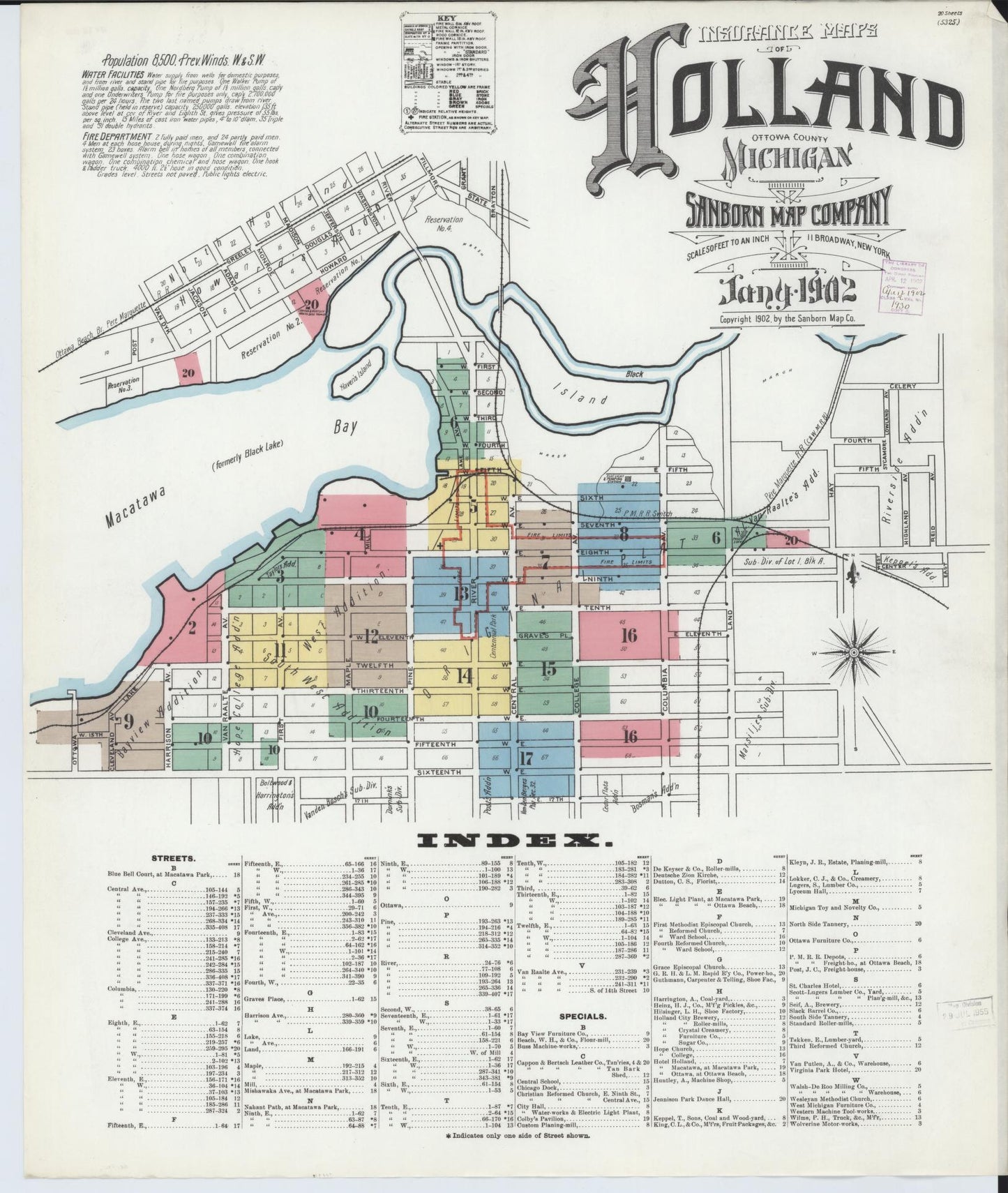 Sanborn Fire Insurance Map from Holland, Ottawa County, Michigan (1902), Sheet #0001 - Historic Sanborn Fire Insurance Map Print, vintage old map wall art, antique decor, genealogy gift, Michigan Michigan map