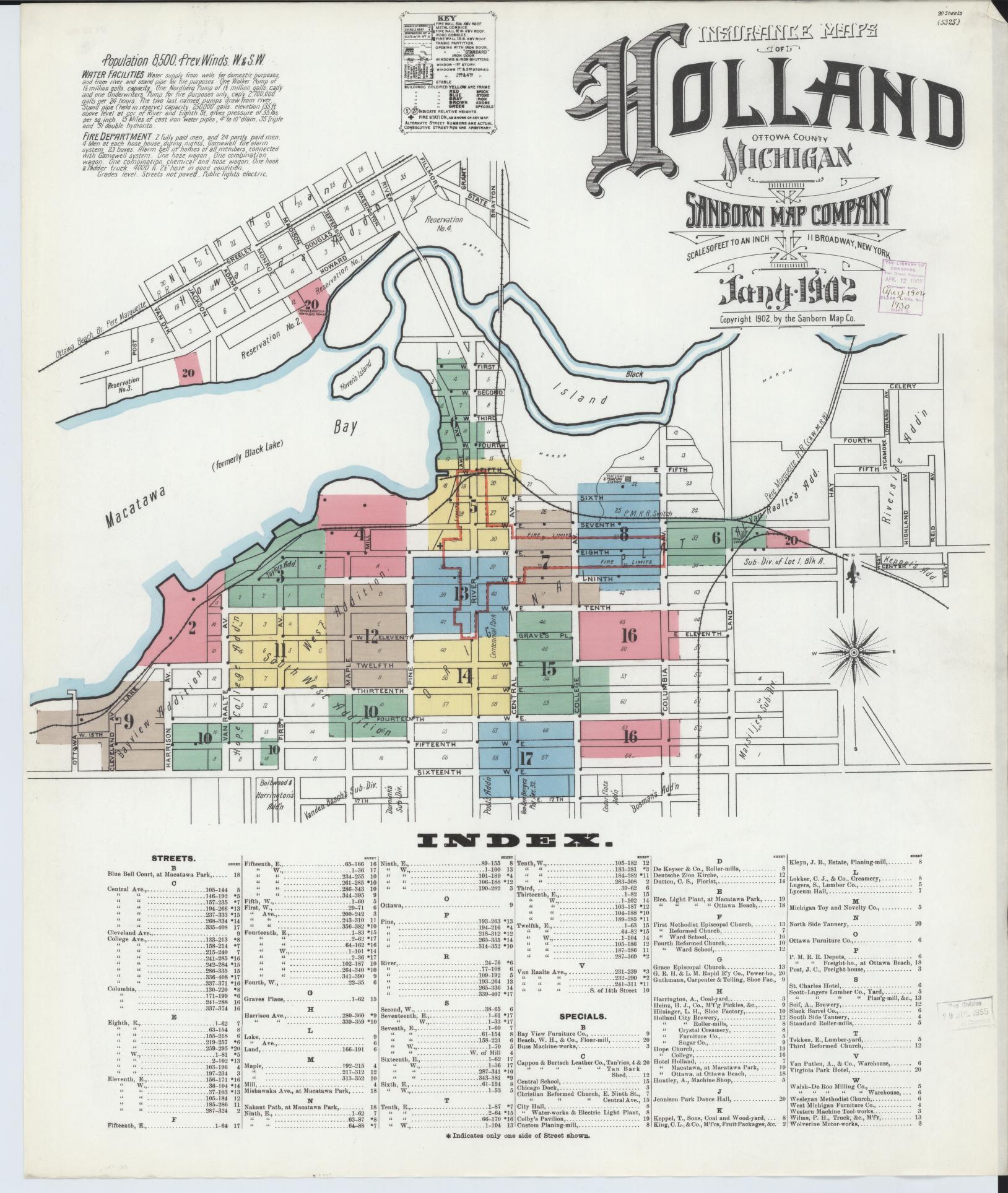 Sanborn Fire Insurance Map from Holland, Ottawa County, Michigan (1902), Sheet #0001 - Historic Sanborn Fire Insurance Map Print, vintage old map wall art, antique decor, genealogy gift, Michigan Michigan map