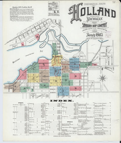 Sanborn Fire Insurance Map from Holland, Ottawa County, Michigan (1902), Sheet #0001 - Historic Sanborn Fire Insurance Map Print, vintage old map wall art, antique decor, genealogy gift, Michigan Michigan map